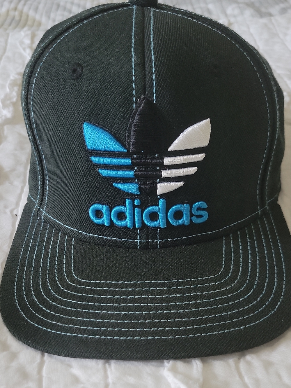 adidas Hat with Blue, White, & Black Trefoil Logo EUC Blue Stiches
